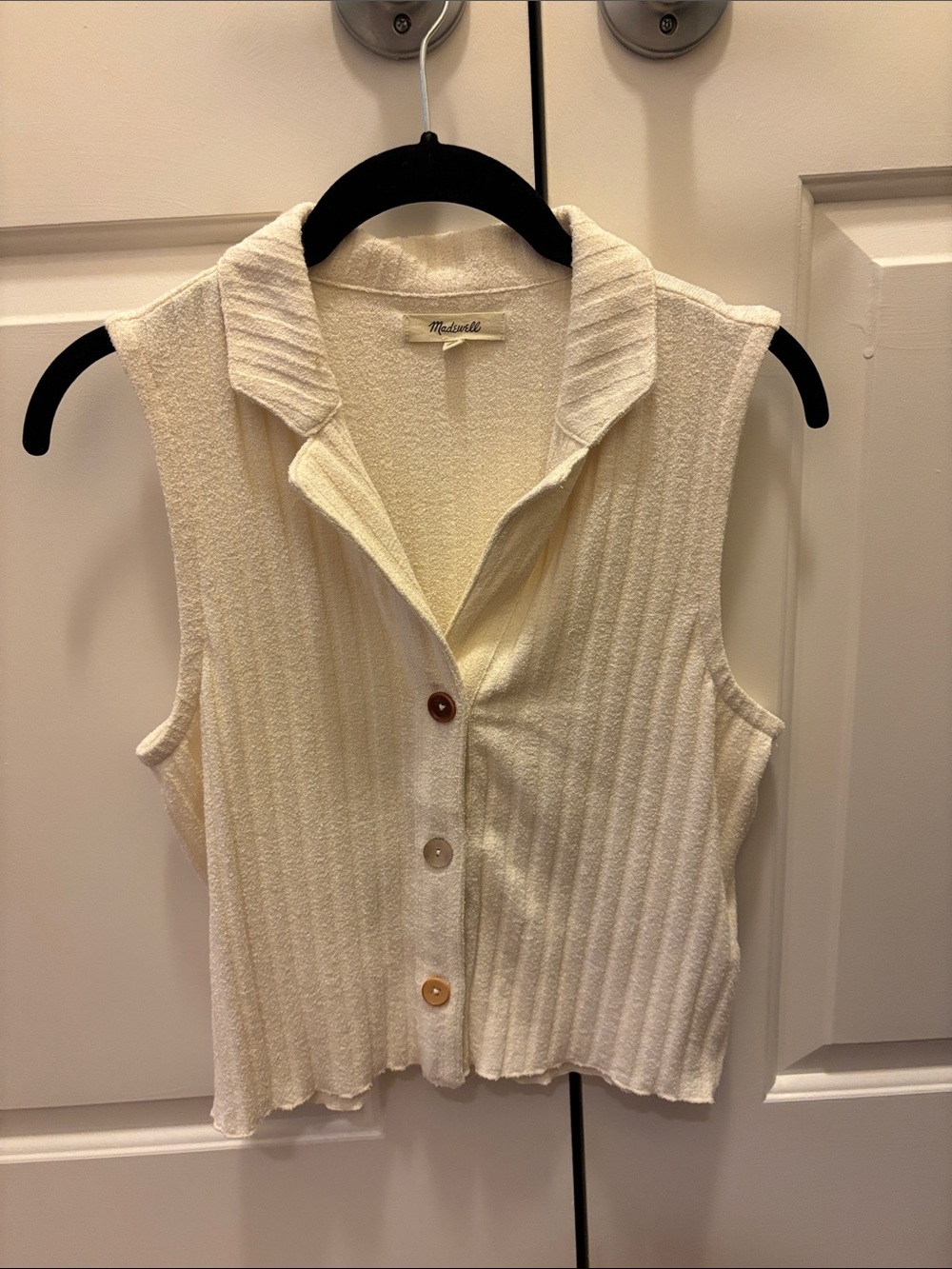 Madewell Cream Ribbed Sleeveless Button-Front Top